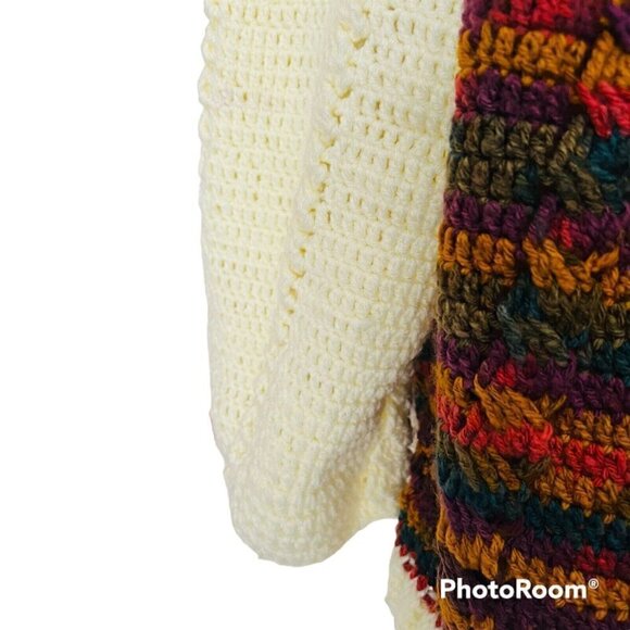 Chunky Hand Knit Cream Wool Crochet Cable Knit Icelandic  Fisherman Oversized 2X - Picture 3 of 9